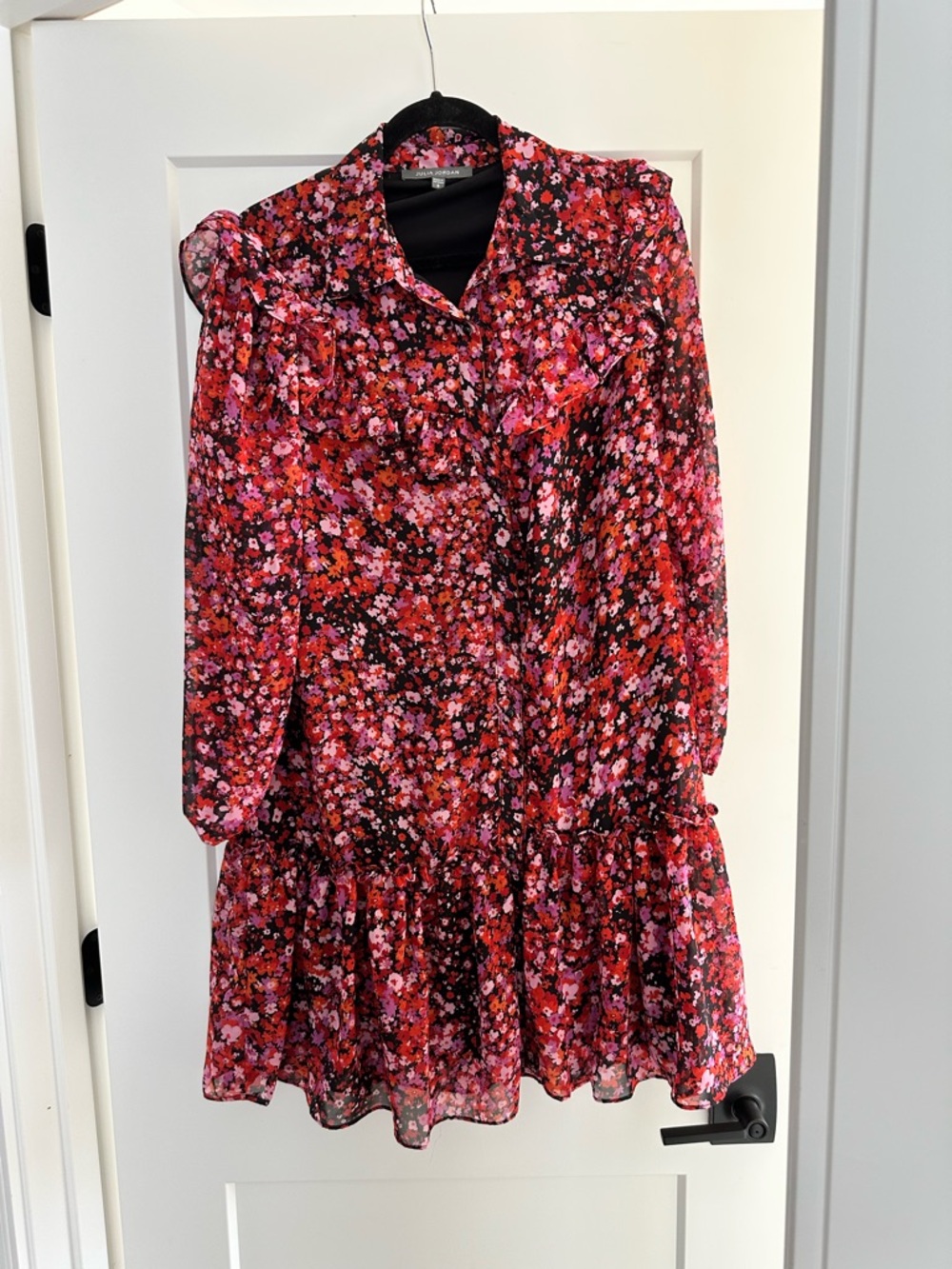 julia jordan Floral Button-Front Ruffle Mini Dress in Pink & Red